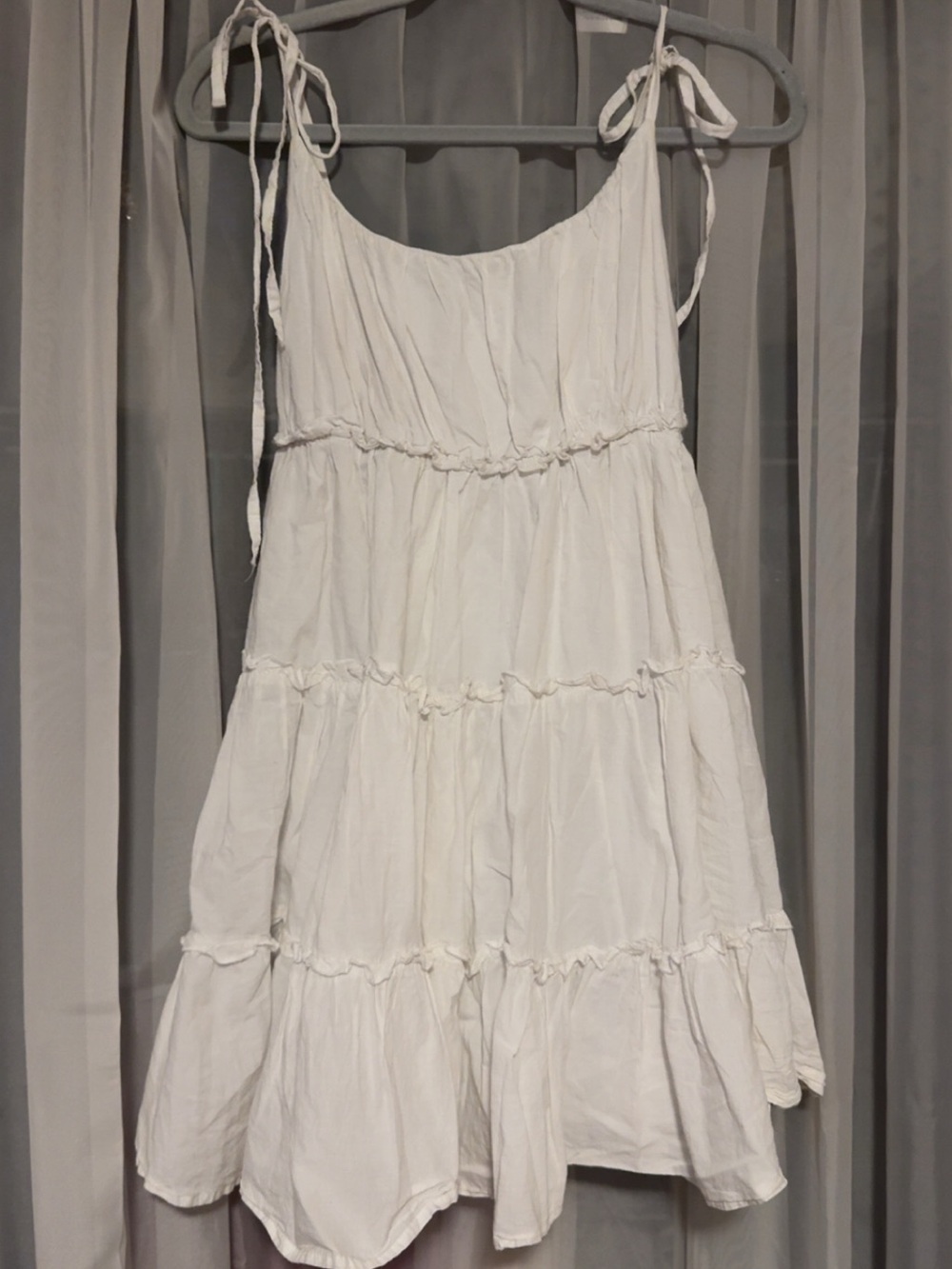 White Tiered Tie-Shoulder Mini Dress